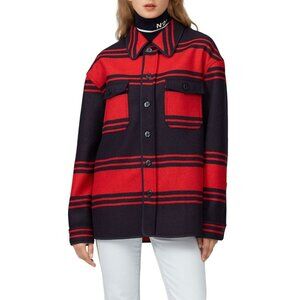No. 21 Navy Blue Red Striped Wool Blend Shirt Jacket Women's Size 44 (US 8)